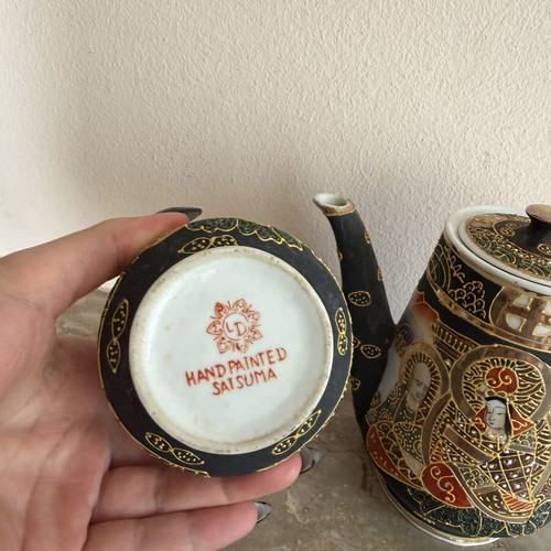 Vintage Satsuma tea set with teapot and sugar bowl, hand painted LD