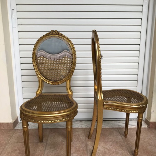 Louis XVI chairs used, pair with gilding