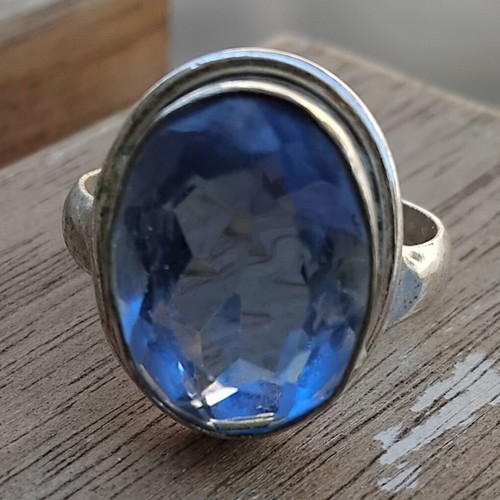 Vintage Silver Ring 925 with Large Blue Topaz, Like New