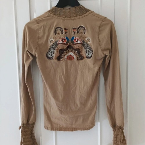 Real Y2k longsleeve shirt with embroidered peacocks and crochet details