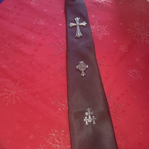 Unisex Black Tie with Metallic Crosses like new