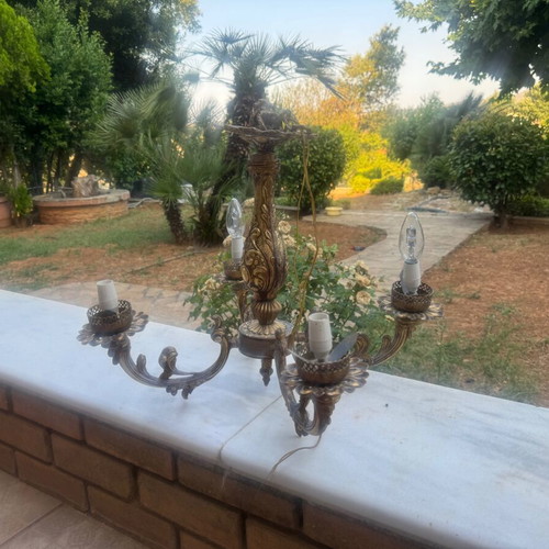 Antique 4-Light Chandelier used, likely brass