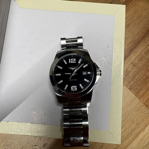 Longines Conquest Quartz 41mm watch, black dial, steel bracelet