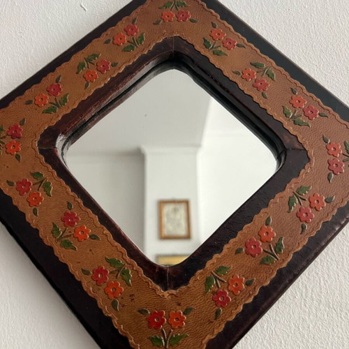 Handmade mirror like new, wood with E. Papanikolaou signature