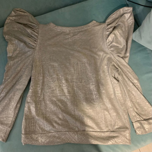 Imperial silver blouse thin with ruffles on shoulders like new, size S/M