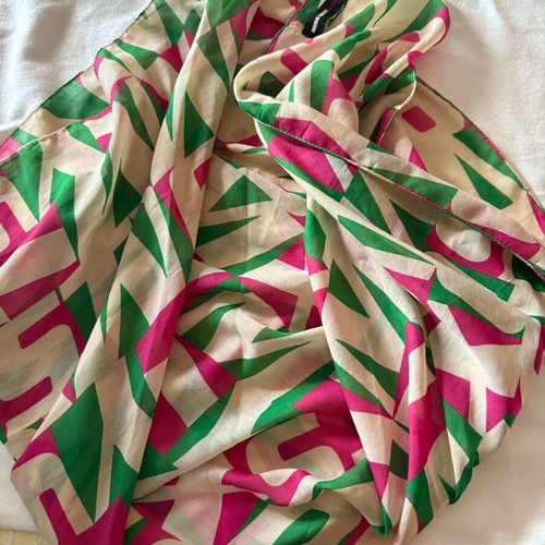 Miss Sixty scarf like new, large square silk and cotton, pink and green
