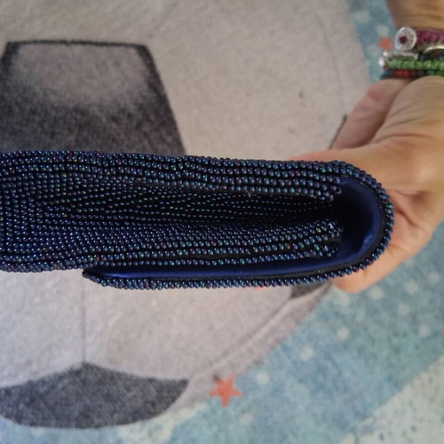Vintage envelope bag with blue beads satin lining like new