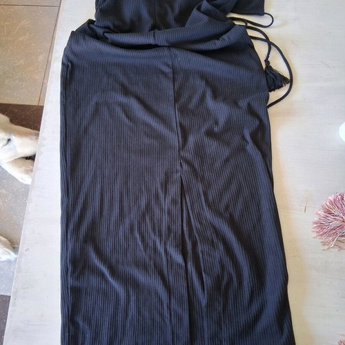 Dilek Hanif black dress size 38 new, rib with adjustable cord