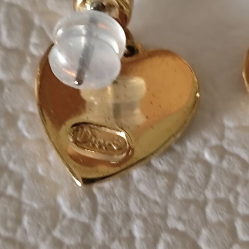 Christian Dior tribal gold heart drop earrings like new