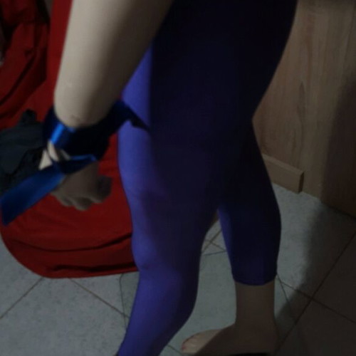 Blue shiny leggings L - XL like new