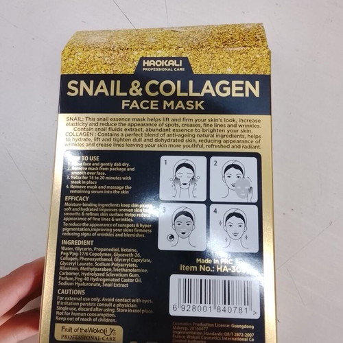Face mask new, pack of 10, collagen and snail