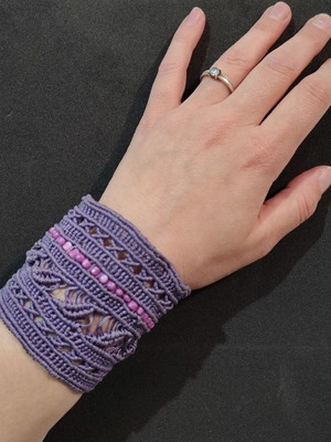Macrame wide bracelet handmade, new, purple