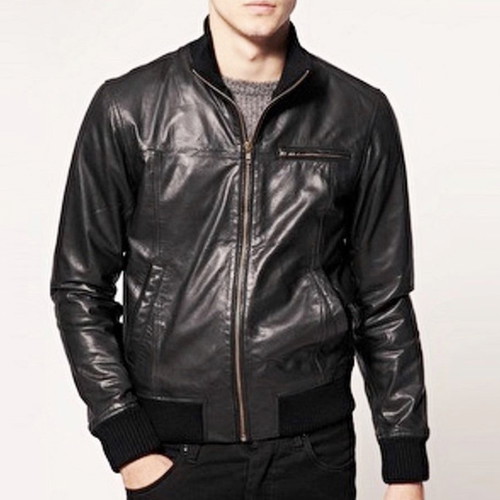 Jack & Jones men's leather bomber jacket like new, size M, black