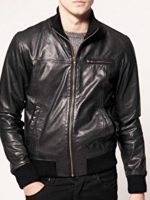 Jack & Jones men's leather bomber jacket like new, size M, black