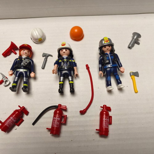 Playmobil firefighters set with 3 figures and fire extinguishers like new