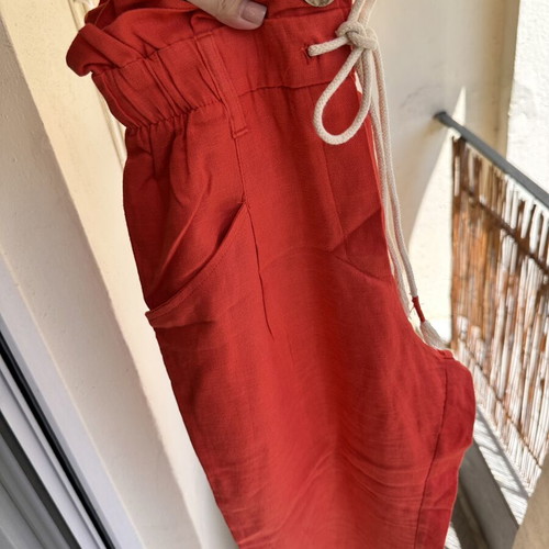 Bershka linen pants high-waisted coral red like new, size M