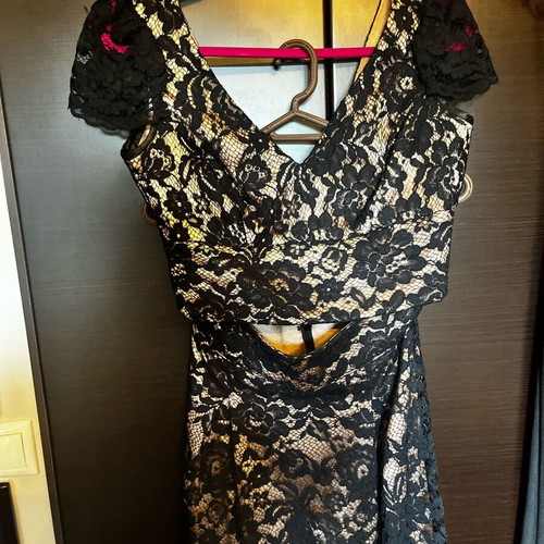 Top and long skirt set like new, black lace with beige fabric