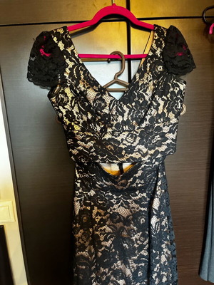 Top and long skirt set like new, black lace with beige fabric