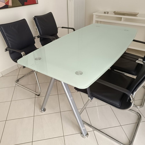 Work Convention Desk 160 x 80 with 4 Elegant II Visitor Chairs, new