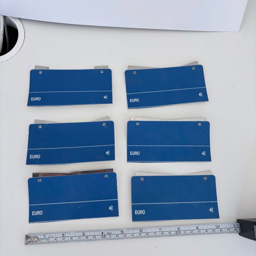 Price tags for products used, all together