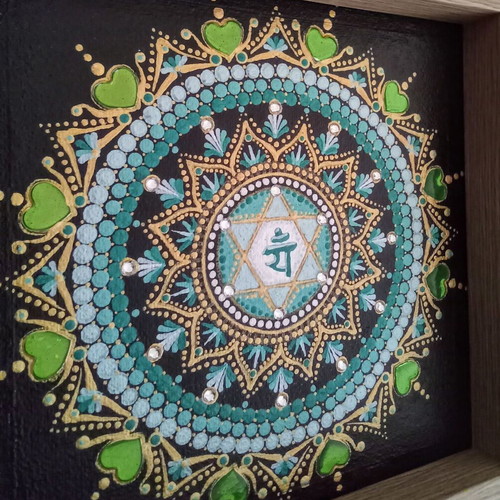 Therapeutic Anahata mandala canvas painting new, hand-painted