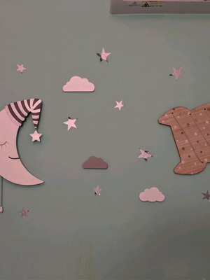 Decorative shelves and children's room moon light used