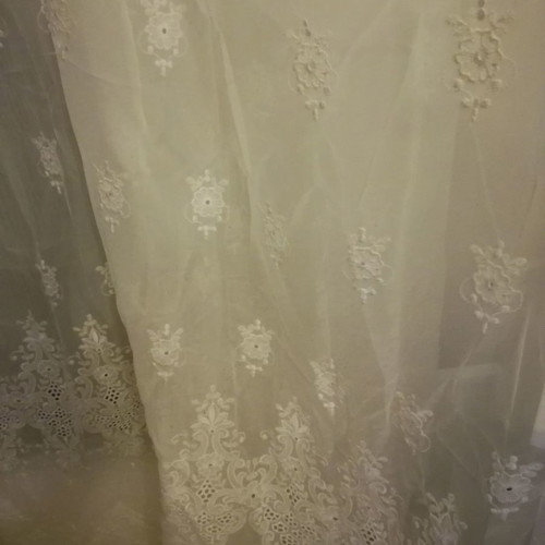 White curtain with embroidery ready to hang 2x2.45