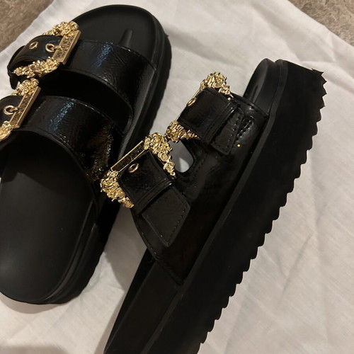 Versace sandal slippers, black and gold
