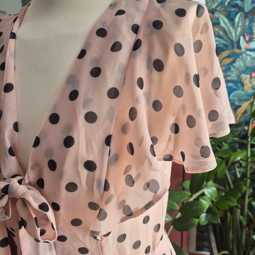 Topshop maxi dress like new, pink with black polka dots, size 12 UK