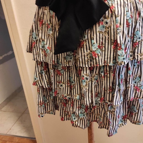 Striped dress with ruffles and straps used, cotton, size M