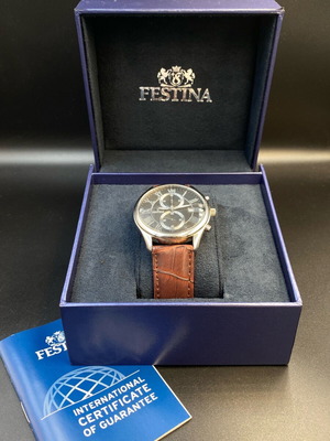 Festina Chronograph watch like new with brown leather strap