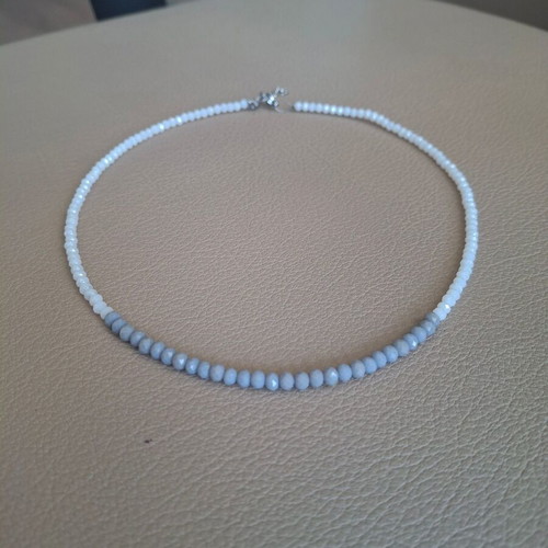 Handmade necklace with white and gray crystal beads