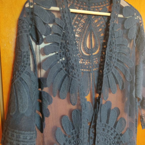 Blue tunic one size like new, airy with embroidery