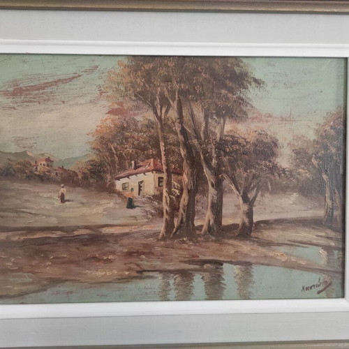 Painting by Christos Hasiotis new, house by the river