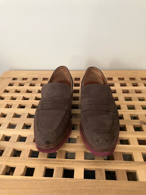 Castaner loafers used, chocolate brown leather with purple sole