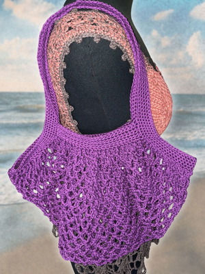 Handmade mesh shoulder bag purple, made of 100% cotton