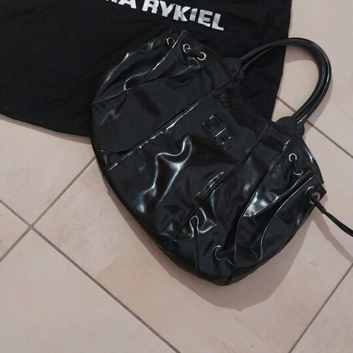 Sonia Rykiel vintage shoulder bag used, shiny faux leather black