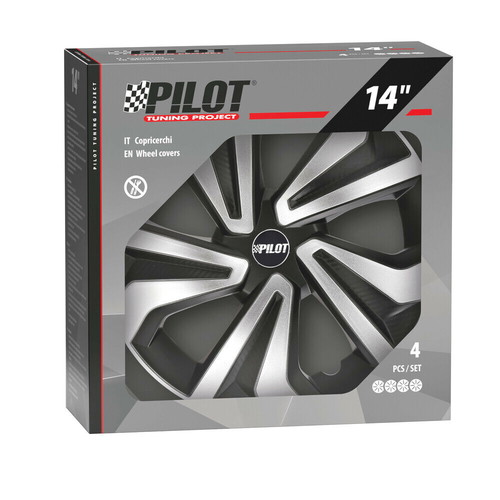 VORTEXX 14'' Hubcaps Black/Silver Set New