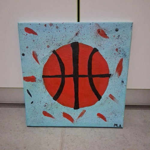 Handmade basketball themed painting like new, 30x30 cm