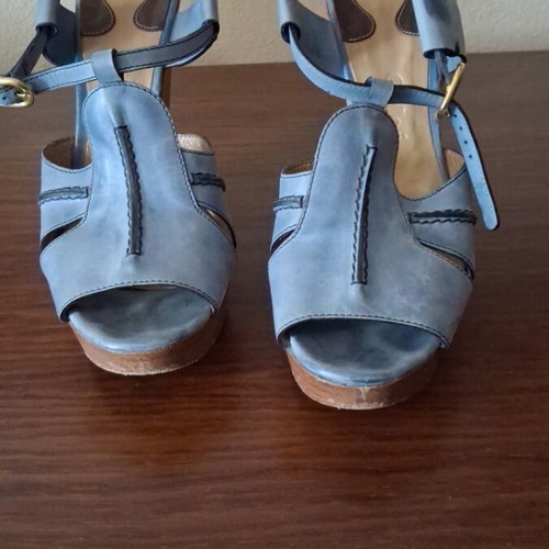 Chloe leather platform sandals used, blue and brown