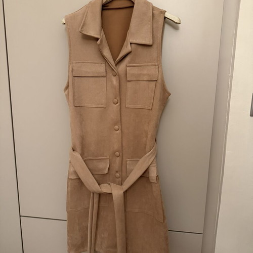 Sleeveless winter dress beige suede-like fabric, like new