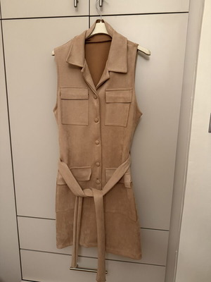 Sleeveless winter dress beige suede-like fabric, like new