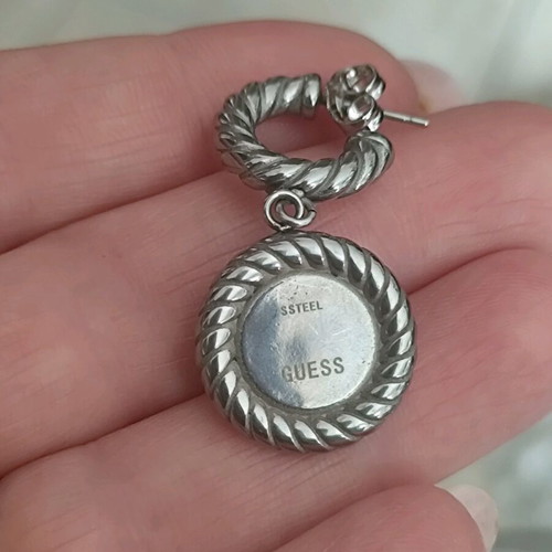 Guess earrings silver with brown stone, new