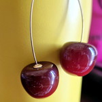 Cherry dangle earrings like new, red