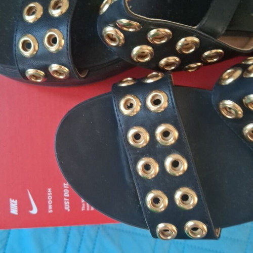 Sandals with Gold Eyelets Size 38 Like New, Black and Gold