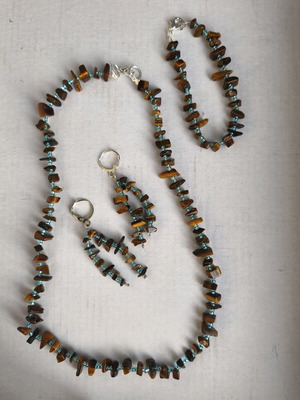 Handmade jewelry set with Tiger Eye semi-precious stones