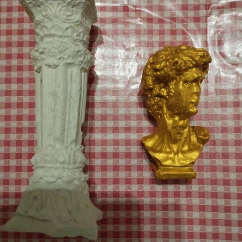 Handmade plaster statues Hermes and column new, pack of two