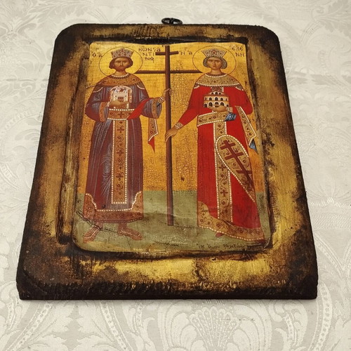 Handmade aged icon of Saint Constantine and Saint Helen new