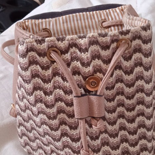 Backpack bag used, beige with inner zip pocket