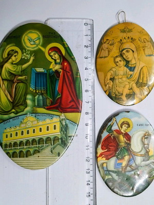 Set of 3 used vintage oval metal religious images